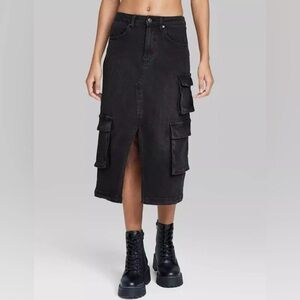 Elegant Black Denim Maxi Skirt